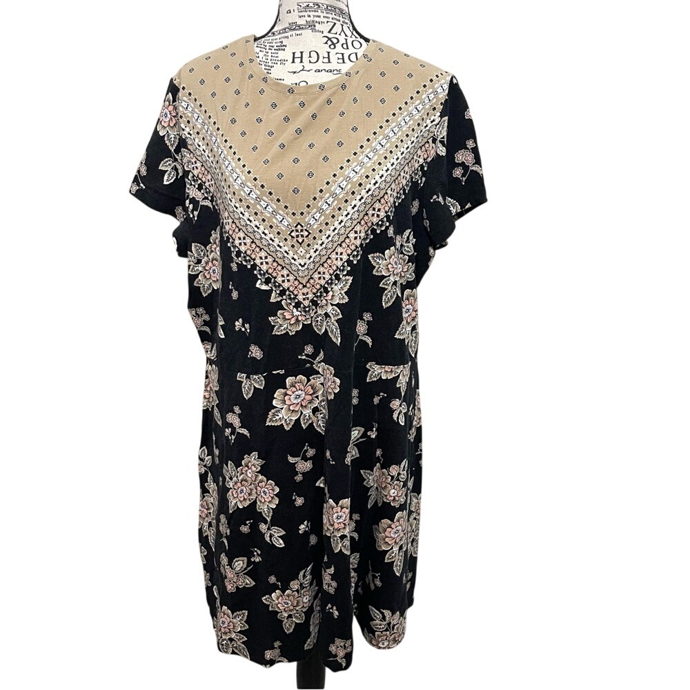 Isaac Mizrahi Black and Tan Floral Midi Dress